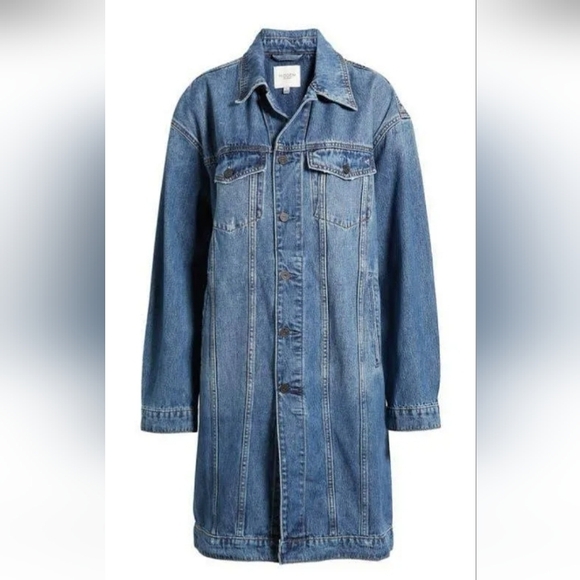 Hidden Long Line Trucker Denim Oversize Jacket Sz-M